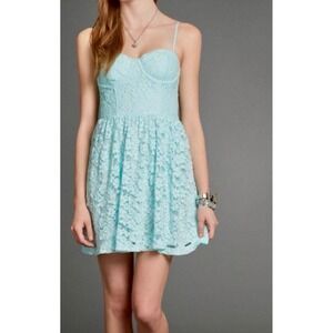 Abercrombie & Fitch Women's Sleeveless Lace Mini Dress S‎ Light Blue Corset Y2K
